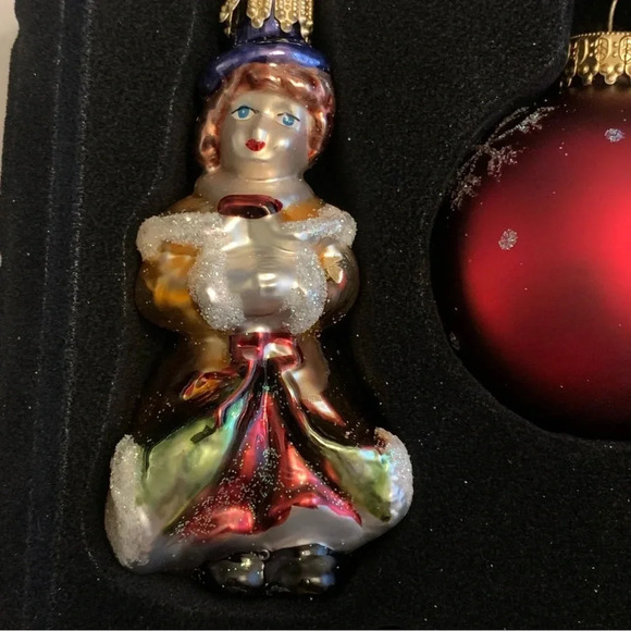 VTG Krebs Glass Christmas Hand painted Ornaments Girl Tree Snowball Boy New! - Picture 7 of 15
